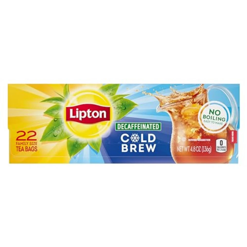 Lipton Decaffeinated Cold Brew Family Size Black Tea Bags 22count (pack of 3)