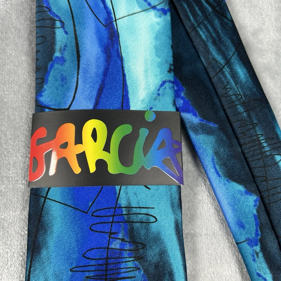 Corbata abstracta "Paisaje" Jerry Garcia para hombre 79 nueva con etiquetas edición limitada 58"x3" azul Foto 1 de 4
