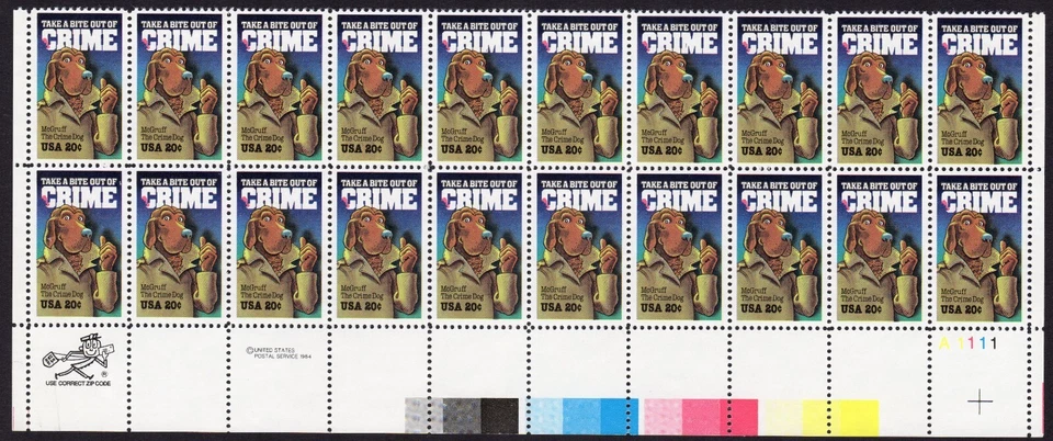 Scott #2102 McGruff CrimeDog Plate Block of 20 Stamps - MNH LR - Image 1 of 1