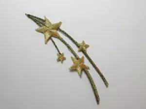 Celestial Shooting Stars 3.25" Gold Metallic Embroidered Iron On Applique Patch - Picture 1 of 1
