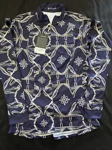 Espoir Equestrian Shirt Medium White Blue LS 1/4 Zip Mock Neck Wicking - Picture 1 of 5