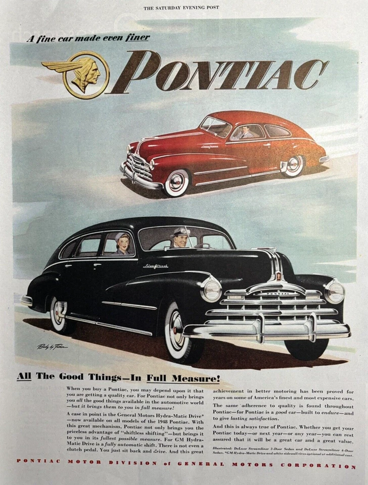 1948 Pontiac Silver Streak Automobile Fine Car General Motors Vintage Print ad - Image 1 of 1