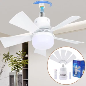 3 Speed Socket Fan Dimmable Light w/Remote & Socket Extender 6 Blades Light Bulb - Picture 1 of 48