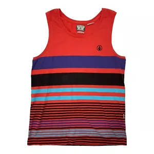 Volcom Men's Tank Sleeveless Top Orange with Stripe Black Blue Small - Picture 1 of 8
