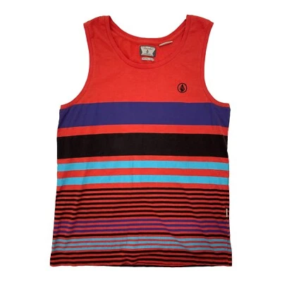 Volcom Men's Tank Sleeveless Top Orange with Stripe Black Blue Small  - Image 1 of 4