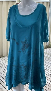 New With Tags Lilia Teal Double Layered Short Sleeve Top Size L Polyester - Picture 1 of 9