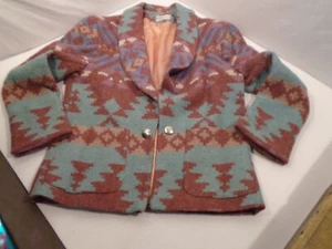 Vtg Ashley Scott 80's Women's Aztec Southwestern Wool Jacket Coat lined Size 10 - Picture 1 of 5