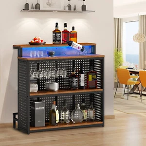 Mini Home Bar Unit with LED Light Liquor Wine Cabinet Bar Table with Footrest - Picture 1 of 7