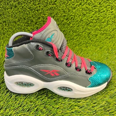 Reebok Question Mid Boys Size 6Y Gray Blue Running Basketball Shoes Sneakers - Image 1 of 4