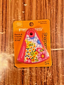 Fiskar Designer Flip Pencil & Crayon Sharpener Pink Floral No Mess School Supply - Picture 1 of 4