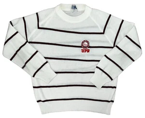 Vtg 80s Champion University Of Puerto Rico Striped Crew Neck Sweater Medium - Picture 1 of 5