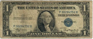 1935A 1$ Silver Certificate - Blue Seal, No Motto - WAJ/HM - #13527 - Picture 1 of 2