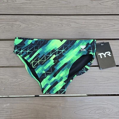 Nuevos calzoncillos de corredor de natación verdes geométricos Echo Dash TYR para hombre talla 28 Foto 1 de 3