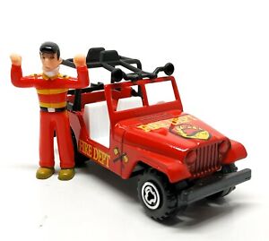 Majorette Jeep Willy Fire Department Red with Figure 7300 Series 1/46 (4 inches)