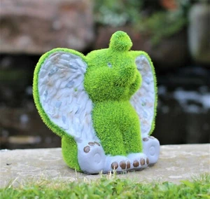 Garden Ornament Elephant Animal Flocked Grass Effect Outdoor Sculpture - Picture 1 of 7