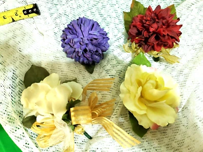 Lot of 4 Vintage Corsage Wedding Prom  Gold yellow red purple Rose Corsage parts - Image 1 of 4