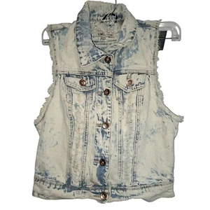 Jeans Vest Small Denim Light Wash Distressed Button YMI Festival Summer Travel - Picture 1 of 4