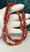 Vintage Signed “LS “Red Coral Necklace 27” Long