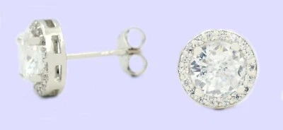 LAB CREATED WHITE SAPPHIRE STUD EARRINGS .925 Sterling Silver - NEW WITH TAG - Image 1 of 3