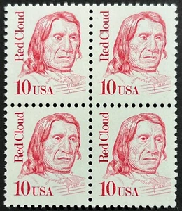 US Scott #2175e var, 10c Red Cloud Bl of 4, Gum, Color, and Tagging var., MNH - Picture 1 of 2