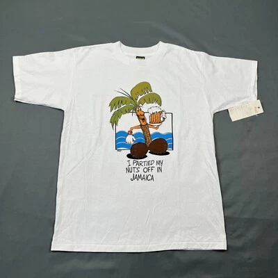 Camiseta Rara De Colección I Partied My Nuts Off In Jamaica XL 80s 90s Blanca Nueva Con Etiquetas Foto 1 de 4