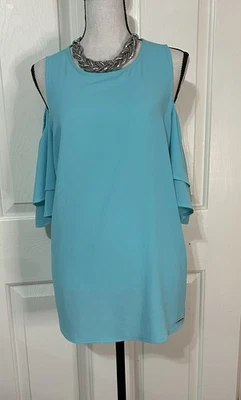 Michael Kors Women's ~ Cold Shoulder Short Sleeve Turquoise Medium Blouse - Image 1 of 4
