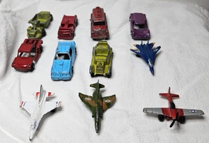 Vintage antikes Tootsie Spielzeugauto Set enthält 7 Metallautos & 4 Metallflugzeuge - Bild 1 von 6