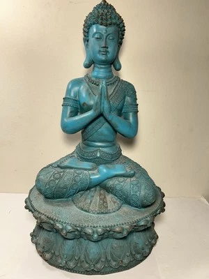 Sitting Buddha Sculpture Resin Turquoise 19.5” Prayer Meditation Home Patio Foto 1 de 4