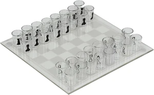 Clear Shot Glass Chess Set - 10x10 Inch Board with 32 Cup Pieces for Fun! - Picture 1 of 12