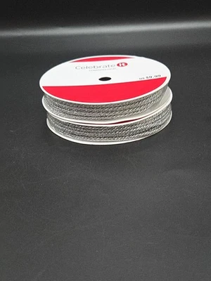 Lot of 2 Celebrate It Silver Rope 1/8" x 6 Yd Christmas Ribbon  - Image 1 of 4