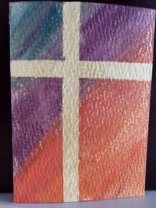 Original ACEO Kunst Gemälde Golgatha Acryl Christliche Kunst Karte Miniatur Signiert - Bild 1 von 2