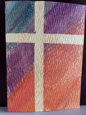 Original ACEO Arte Pintura Calvario Acrílico Arte Cristiano Tarjeta Miniatura Firmada Foto 1 de 2