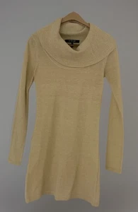 Vestido Suéter Energie Juniors Metálico Cuello Capucha Crema y Dorado Talla Mediana Jersey - Imagen 1 de 4