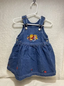 Winnie The Pooh Overalls Dress Blue Jean Denim Toddler 18 Months Vintage 90s EUC - Picture 1 of 12