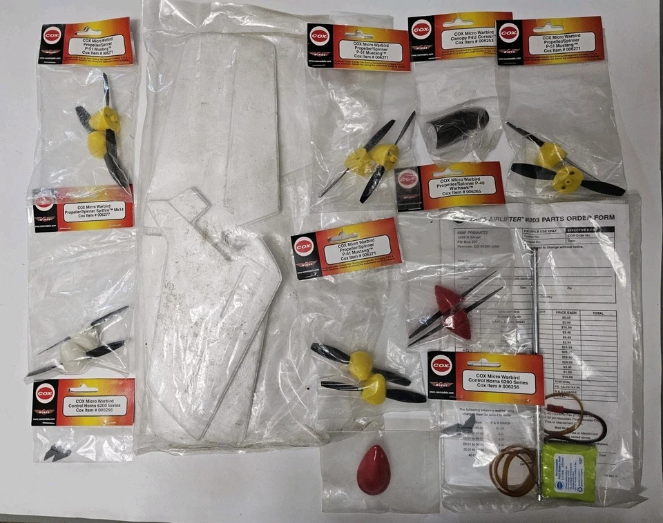 Cox Parts Lot - Propeller Spinner, Battery, Elevator, Stabilizer - For Warbirds - Image 1 of 4