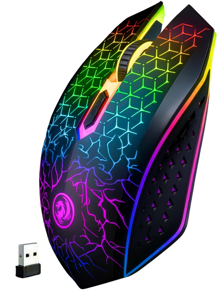 Kabellose RGB Gaming Maus leise Funk USB-C 2.4G 6 Tasten Weiß Schwarz - Bild 1 von 1