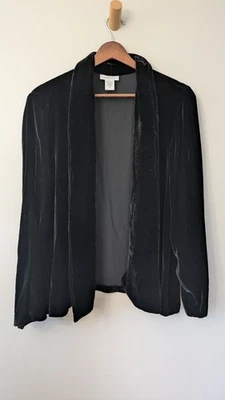 Chaqueta Blazer Avenue Mujer Terciopelo Negro Talla 14 Mezcla Seda Años 90 Whimsigoth Abierta  Foto 1 de 4