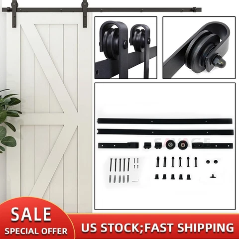 Steel 6.6FT Sliding Barn Door Hardware Kit For Single Wood Door Durble Barn Door Cover