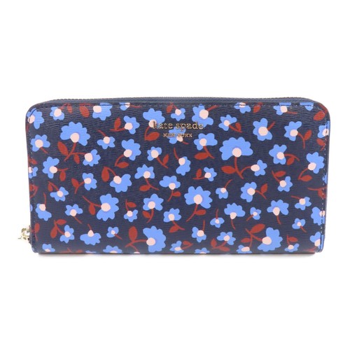 Portafoglio lungo Kate Spade GHW con cerniera rivestito in tela blu
