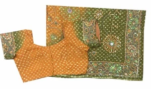 Blusa Sari Verde Cuentas Tricolor Seda Arte Sari India De Colección Om ZA12003 - Imagen 1 de 12