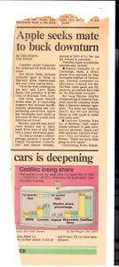 ITHistory (1985) APPLE ARTICLE "Seeks Mate To Buck Downturn (USA Today) - Picture 1 of 1