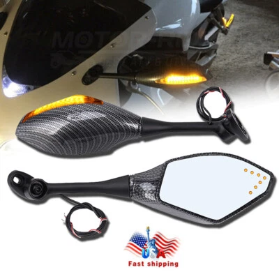 Espejos retrovisores LED de carbono para Yamaha YZF R1 R3 R6 R6S FZ R600 Foto 1 de 4