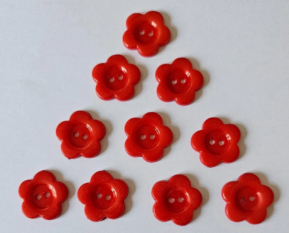 10 Red Flower Shape Acrylic Buttons Size 20mm - Image 1 of 1