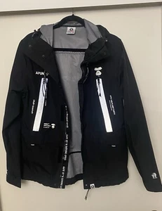 AAPE A Bathing Ape Windbreaker Jacket Mens Large Black Graphic Zip Up - Picture 1 of 24