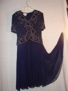 Brilliante by J.A. Beaded Navy Blue Dress Size XL - Picture 1 of 8