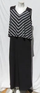 NEW CHICO’S Black & White Stripe V Neck Double Layer Long Maxi Dress 1 US M 8 10 - Picture 1 of 6