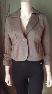 CLUB MONACO BLACK TWEED WOOL BLEND 3/4 SLEEVE FULLY LINED BLAZER SIZE 4 - Picture 1 of 9