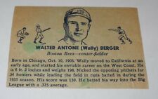 1936 R301 Overland Candy Baseball Wrapper Photo Wally Berger Boston Bees