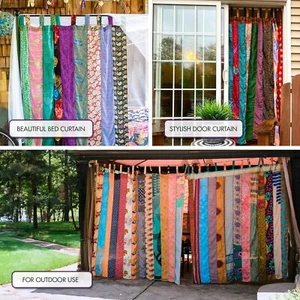 10 Pc Multi Color Sari Curtain Window Decor Drape Vintage Silk Sari Curtains - Picture 1 of 4