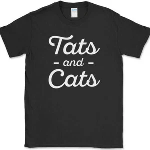 Tats and Cats T-Shirt Funny Feline Animal Lover Kitten Humor Tattoo Tee - Picture 1 of 10